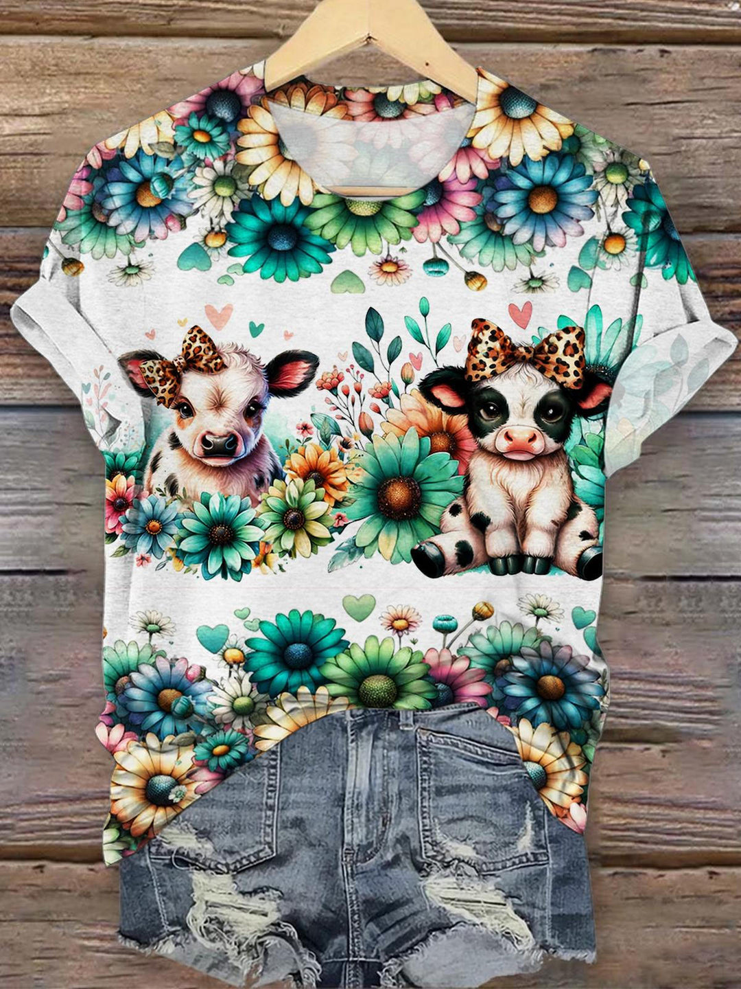 Women's Floral Highland Cow Print Casual Top