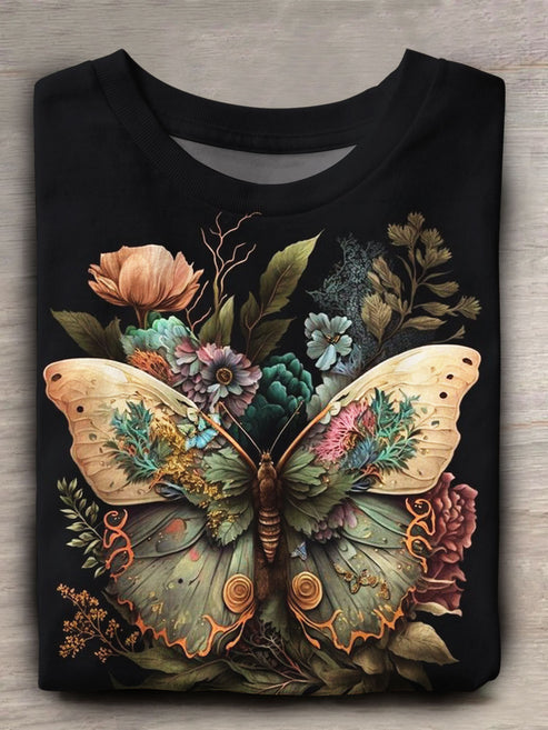Butterfly Print Crew Neck T-Shirt – Featach