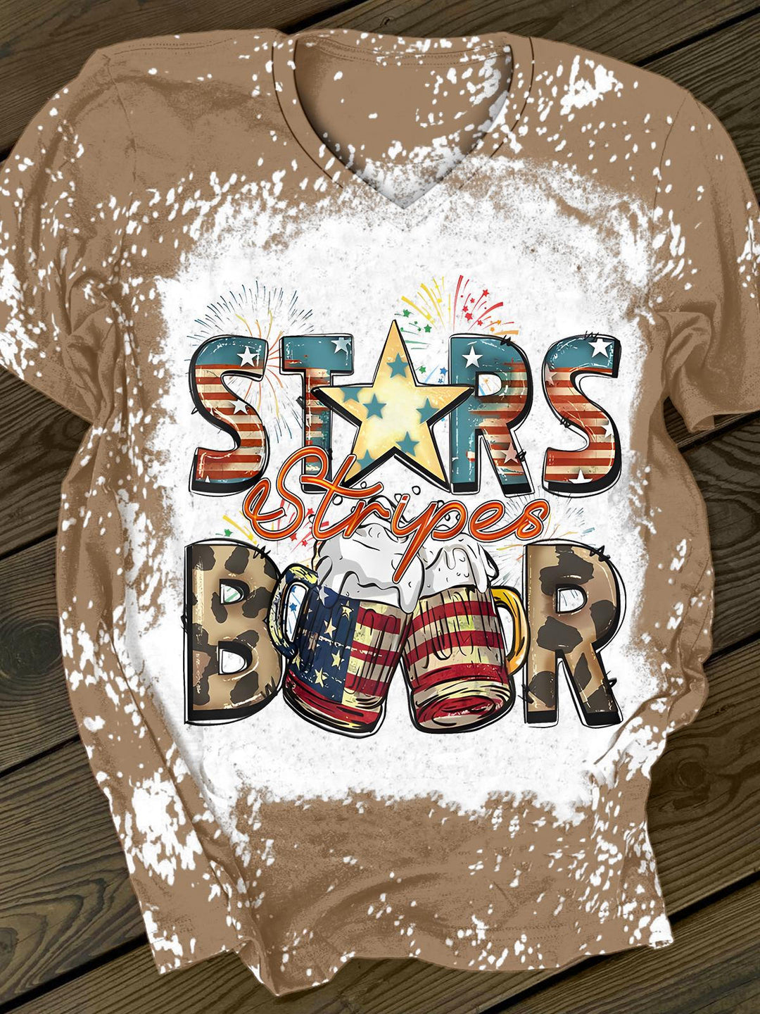 Stars Stripes Beer V-Neck Flag T-Shirt