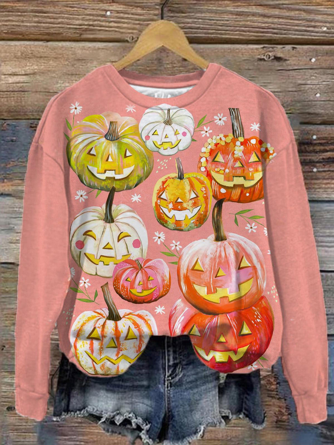 Women's Funny Pumpkin Print Long Sleeve Top