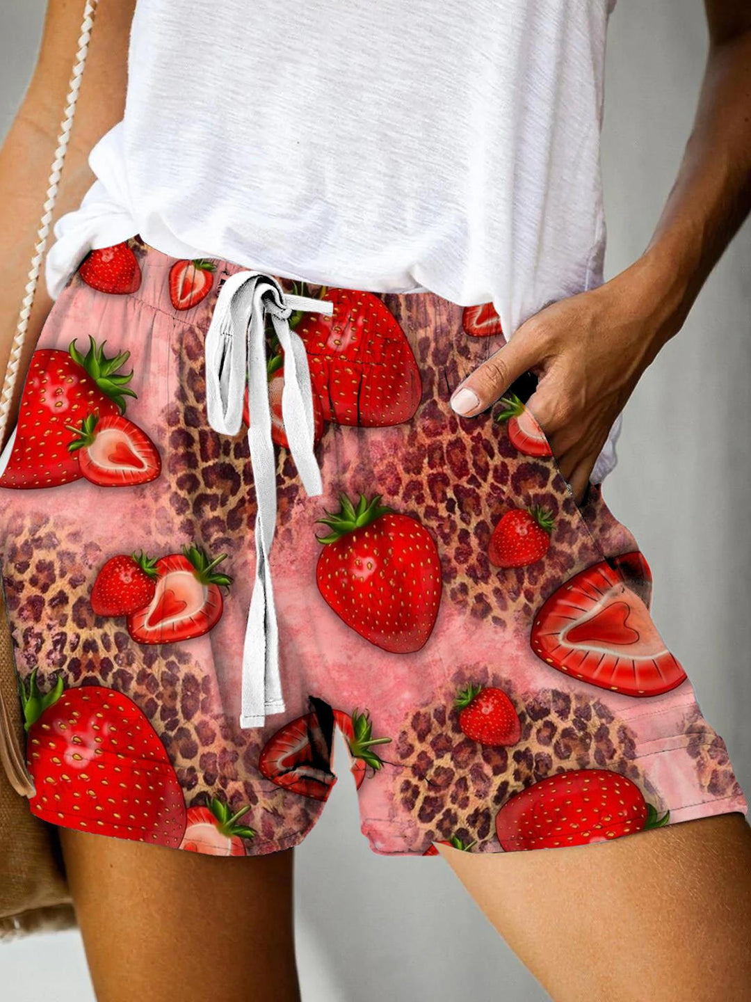 Strawberry Leopard Print Casual Shorts