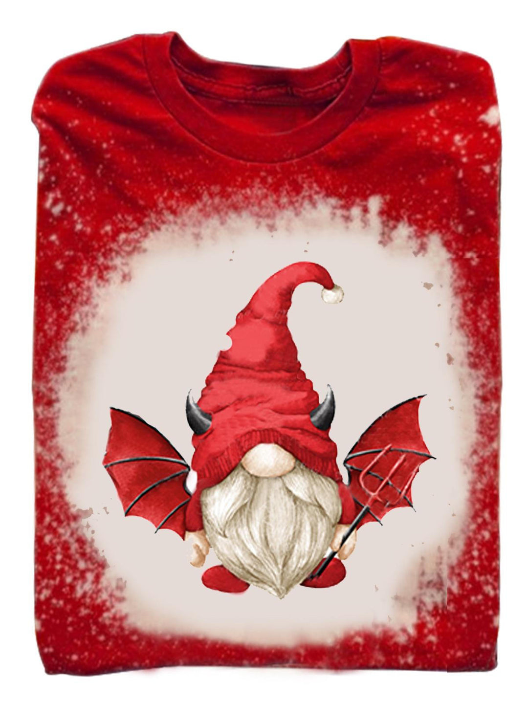 Women's Devil Gnome Print Round Neck Short Sleeve Tie Dye T-Shirt