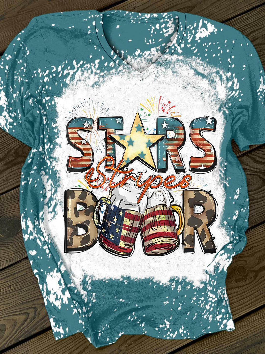 Stars Stripes Beer V-Neck Flag T-Shirt